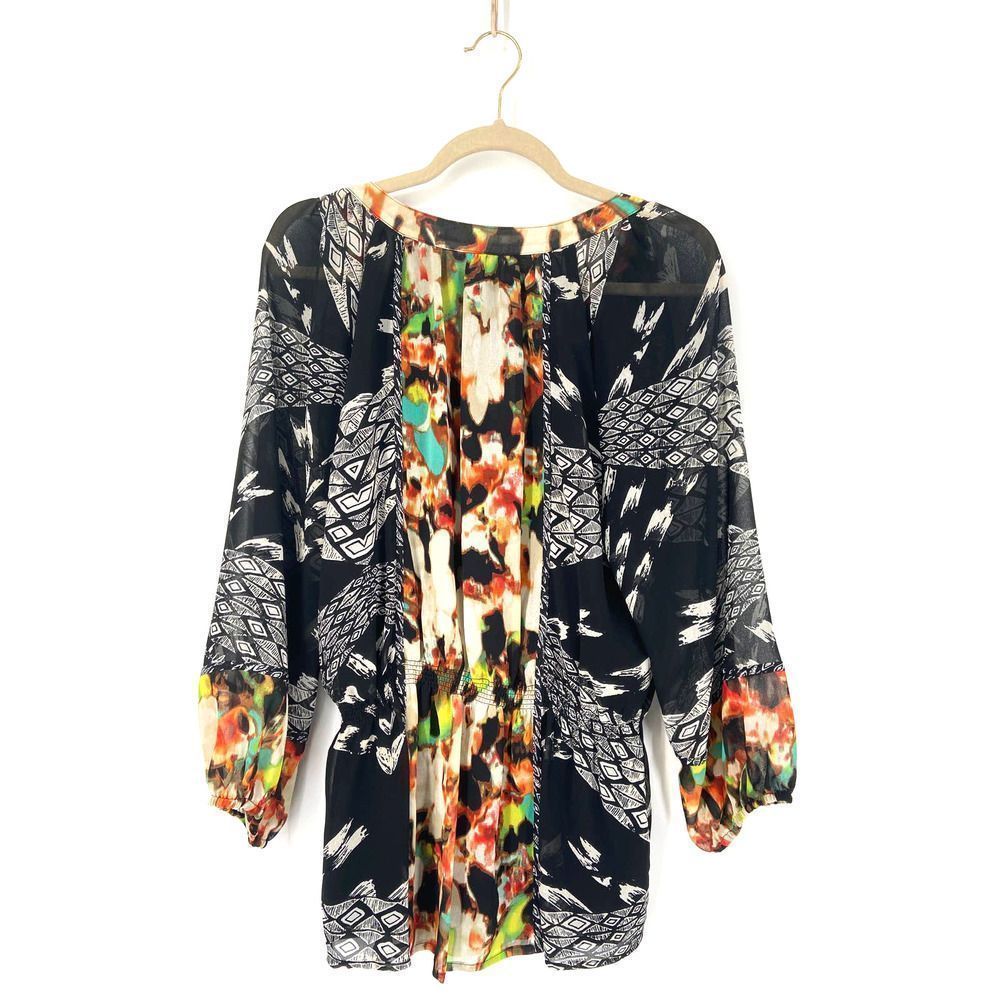 Calvin Klein Multicolor Printed Long Sleeves Smocked Waist Top Large‎ - Picture 7 of 7